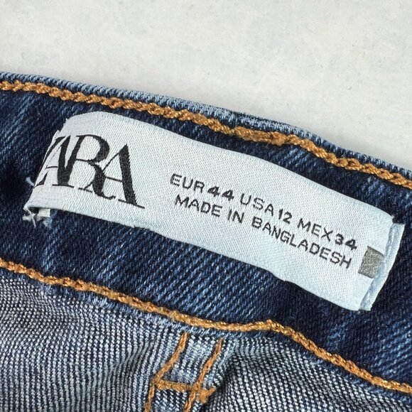 Zara Jeans Women 32 x 25* High Rise Boot Cut Crop Dark Blue Raw Hem Denim Tag 12 - Picture 7 of 16
